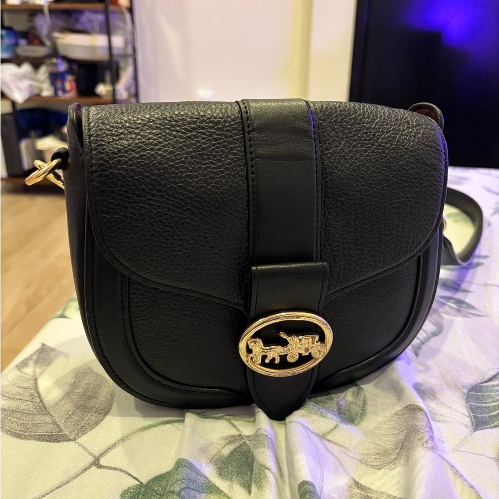 Coach Black Leather Bag with Gold Accents